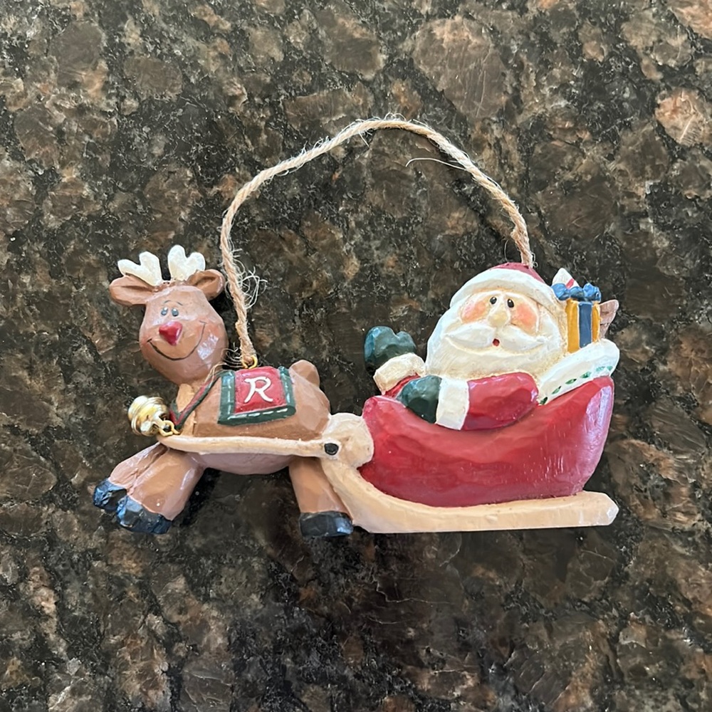Santa Clause/ Reindeer Christmas Ornament- Midwest Importers- Rudolph Co MCF 533